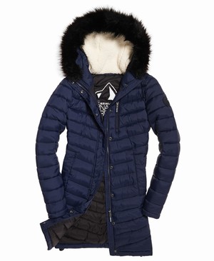 Superdry Chevron Faux Fur Super Fuji Női Kabát Sötétkék | HJOCX2589